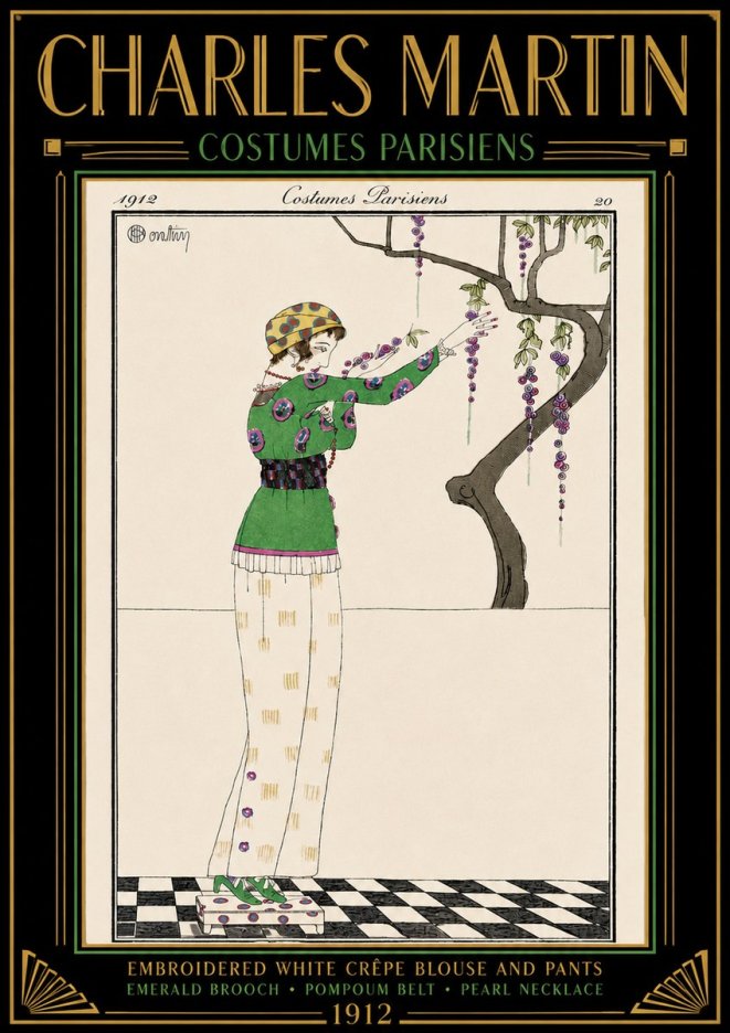 Charles Martin Embroidered White Crêpe Blouse and Pants No4 - Póster
