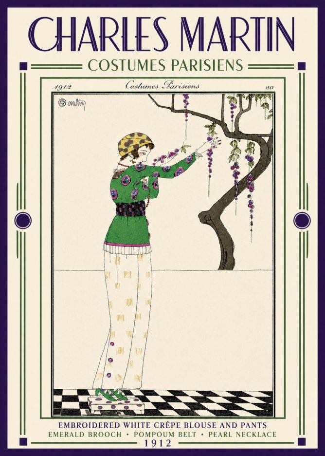 Charles Martin Embroidered White Crêpe Blouse and Pants No5 - Póster