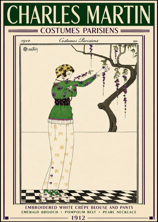 Charles Martin Embroidered White Crêpe Blouse and Pants No6 - Póster