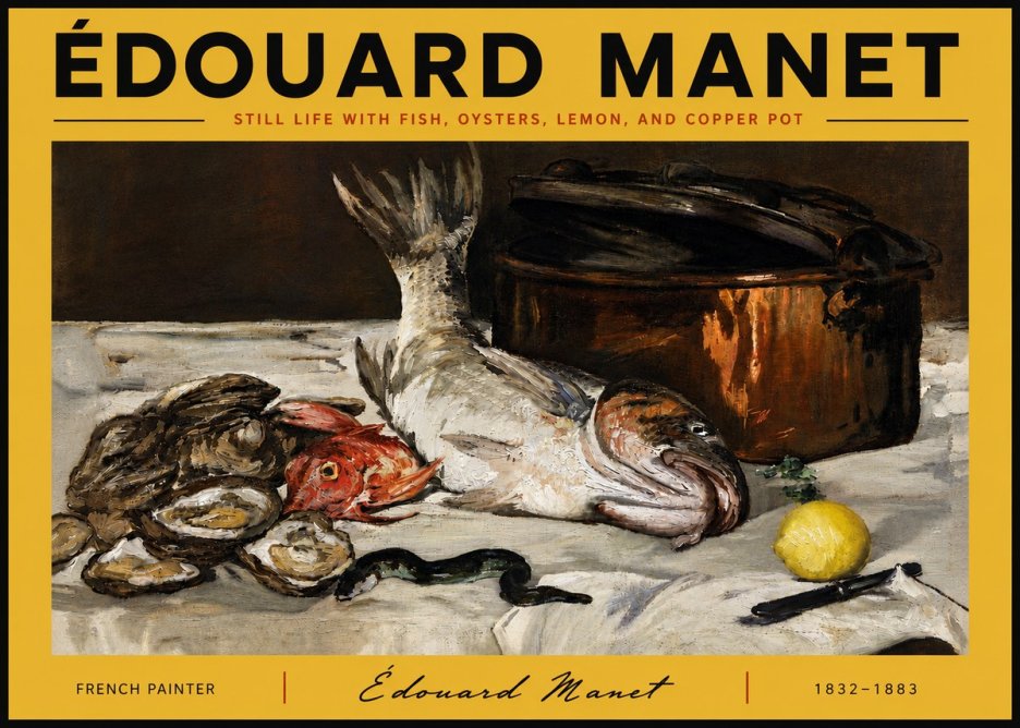 Édouard Manet Still Life with Fish, Oysters, Lemon, and Copper Pot No6 - Póster