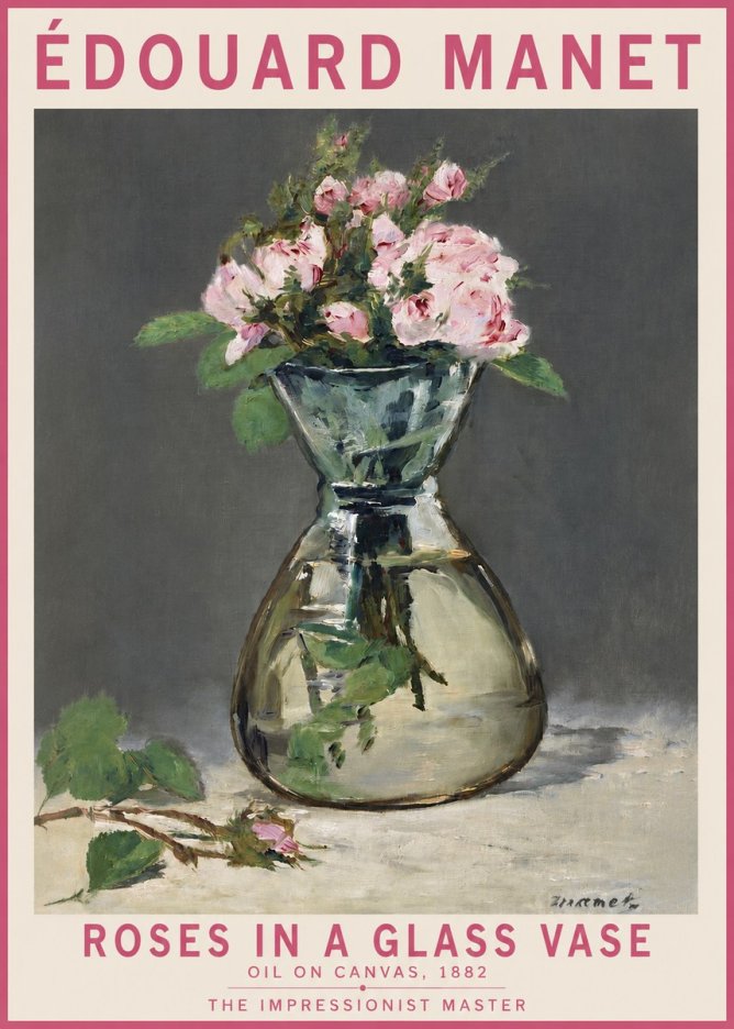 Édouard Manet Roses in a Glass Vase II No2 - Póster