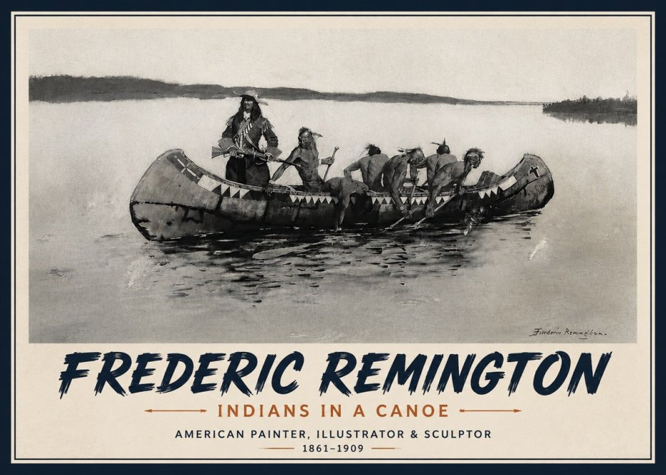 Frederic Remington Indians in a Canoe No4 - Póster