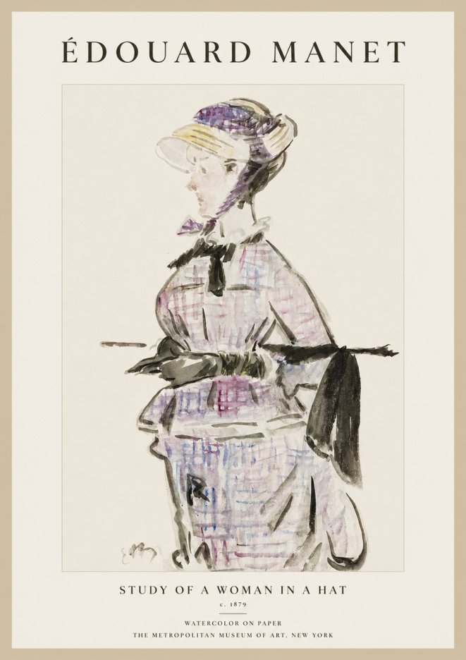 Édouard Manet Study of a Woman in a Hat No1 - Póster