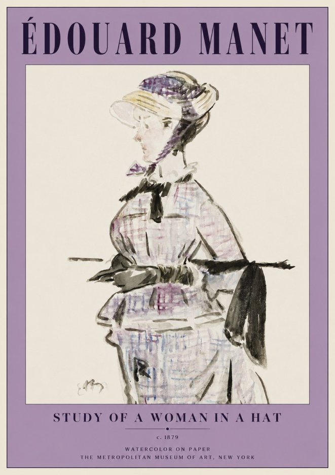 Édouard Manet Study of a Woman in a Hat No2 - Póster