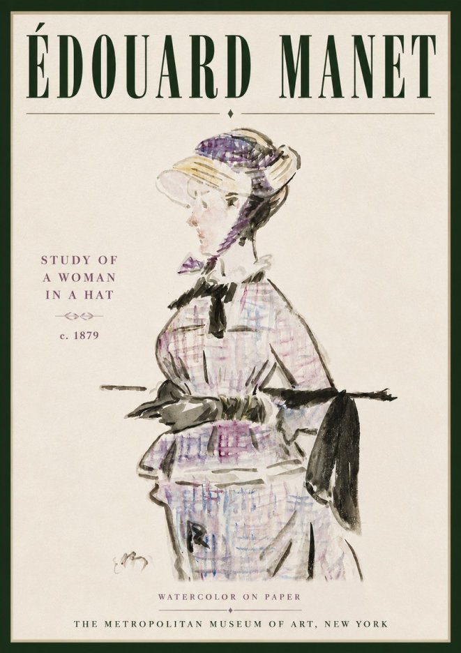 Édouard Manet Study of a Woman in a Hat No5 - Póster