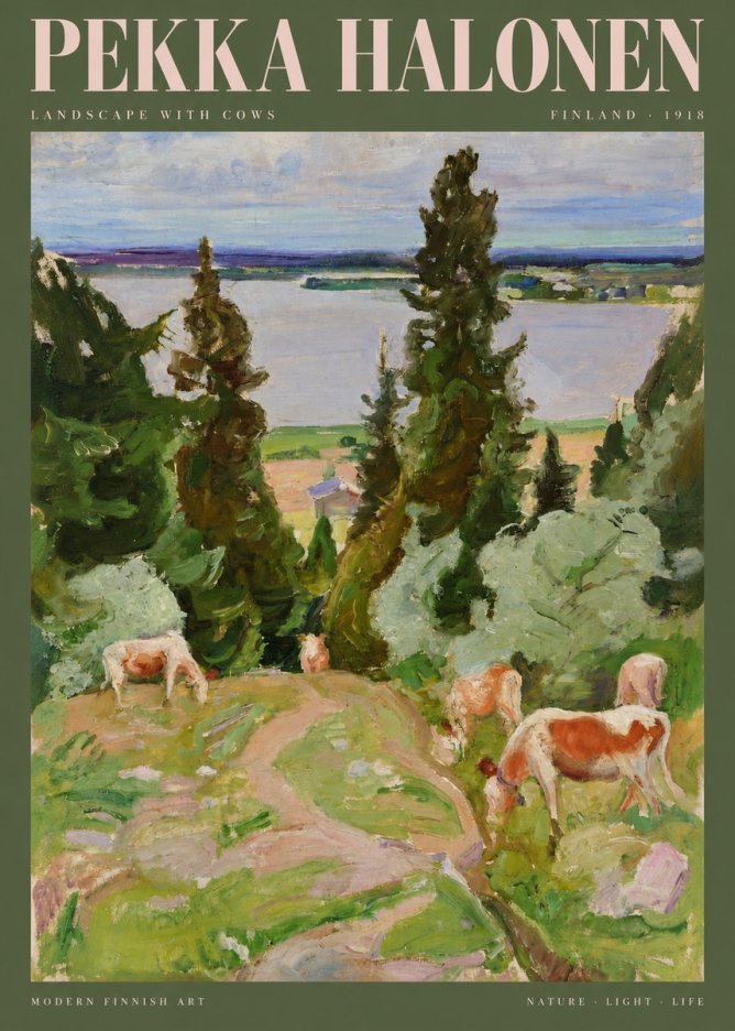 Pekka Halonen Landscape with Cows No2 - Póster
