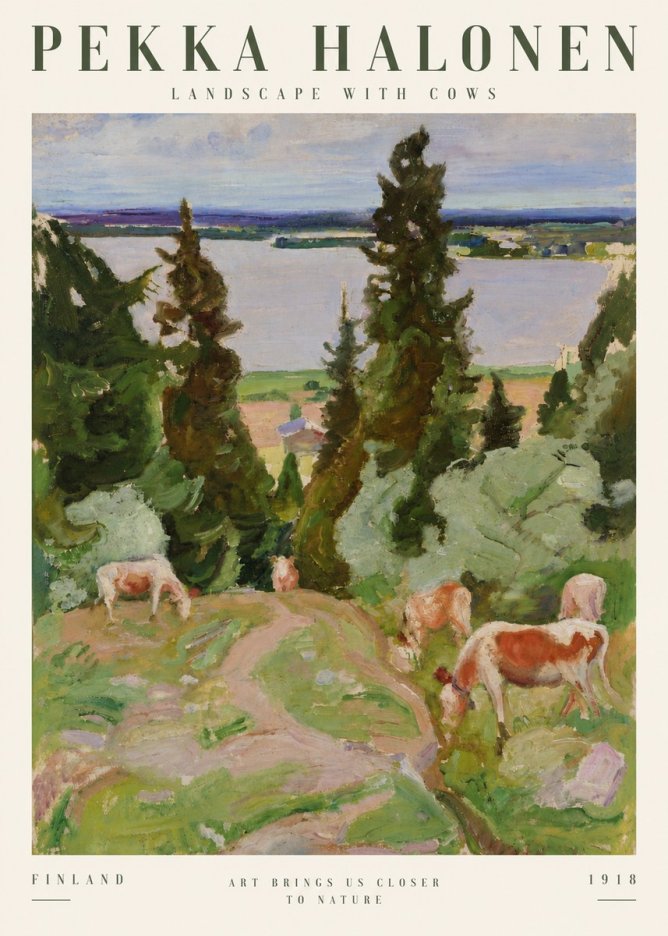 Pekka Halonen Landscape with Cows No4 - Póster