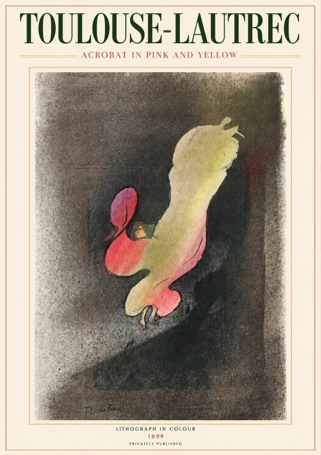 Toulouse-Lautrec Acrobat in Pink and Yellow No3 - Póster