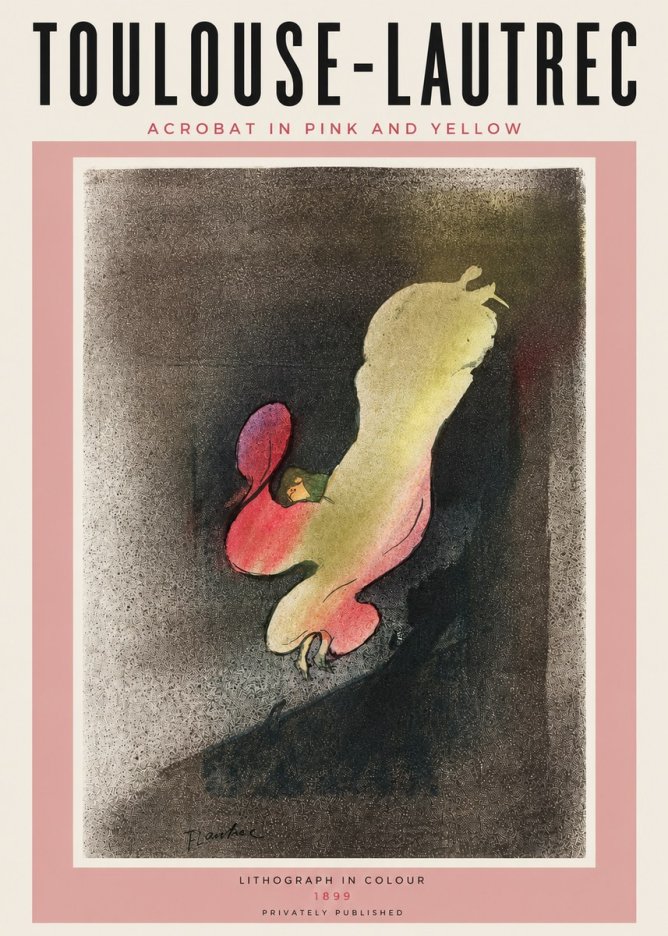 Toulouse-Lautrec Acrobat in Pink and Yellow No6 - Póster