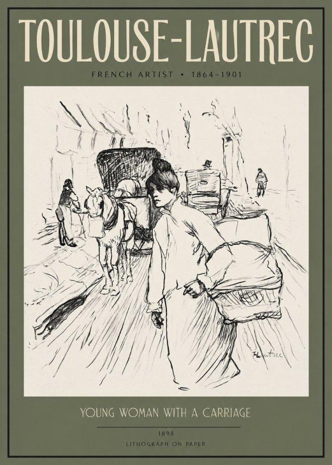 Toulouse-Lautrec Young Woman with a Carriage No2 - Póster