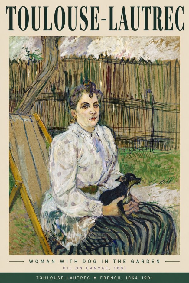 Toulouse-Lautrec Woman with Dog in the Garden No3 - Póster