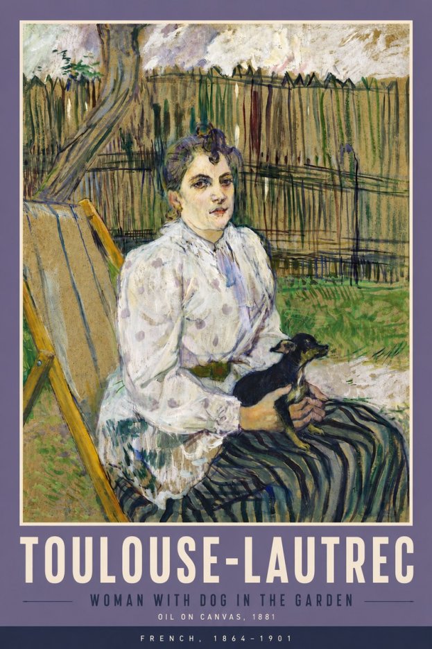 Toulouse-Lautrec Woman with Dog in the Garden No5 - Póster