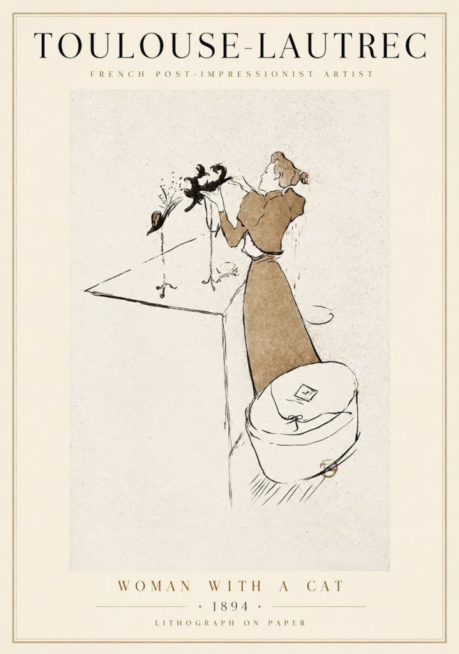 Toulouse-Lautrec Woman with a Cat No1 - Póster