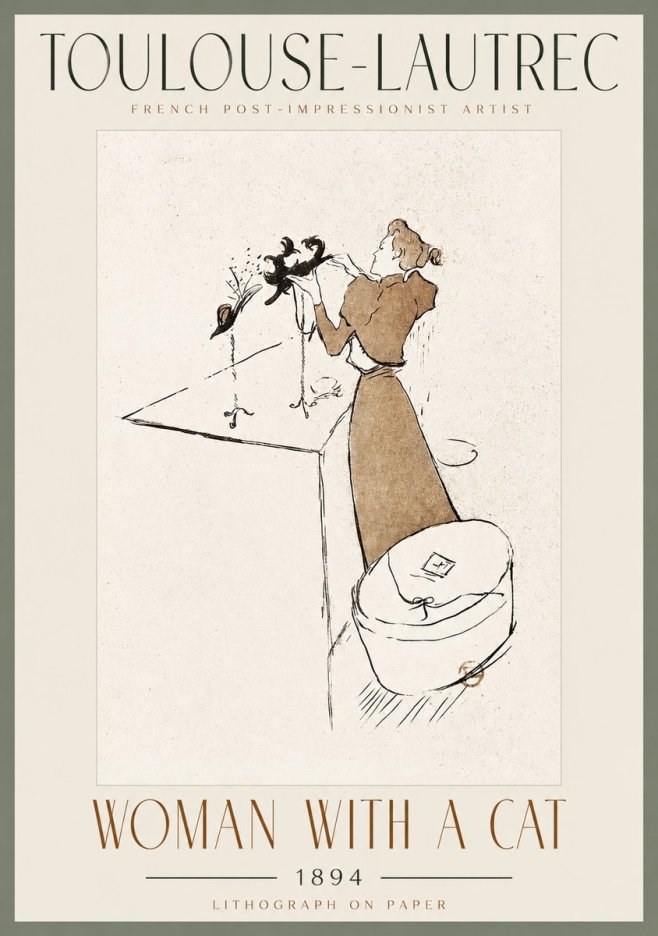 Toulouse-Lautrec Woman with a Cat No2 - Póster