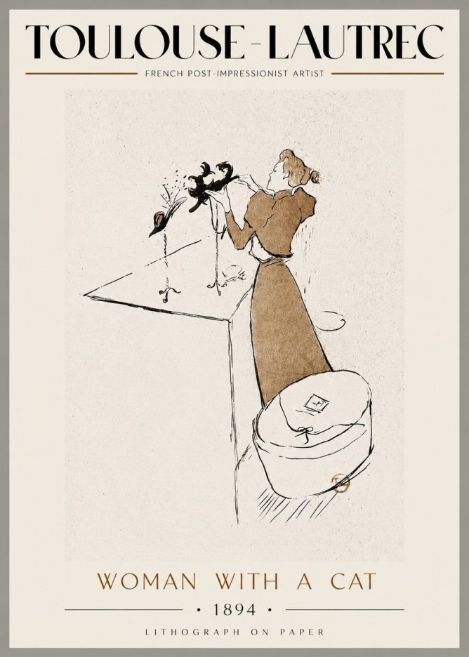 Toulouse-Lautrec Woman with a Cat No3 - Póster