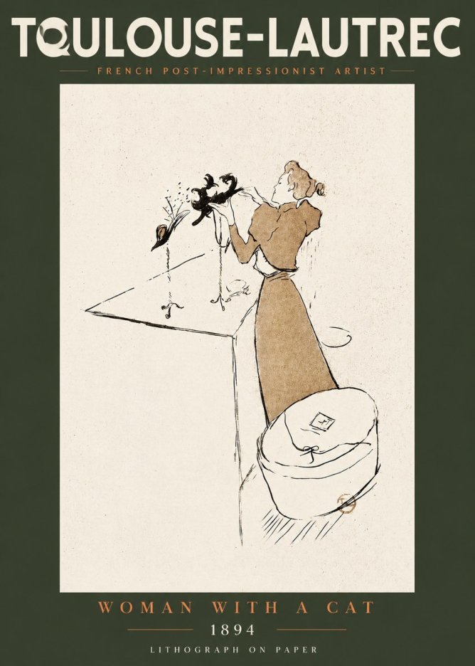 Toulouse-Lautrec Woman with a Cat No4 - Póster
