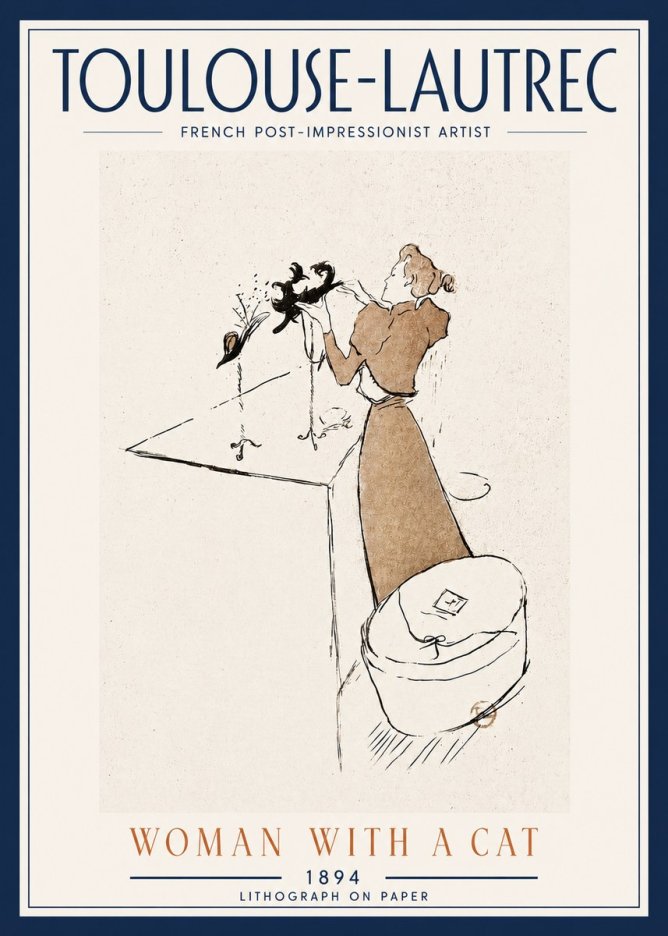 Toulouse-Lautrec Woman with a Cat No5 - Póster