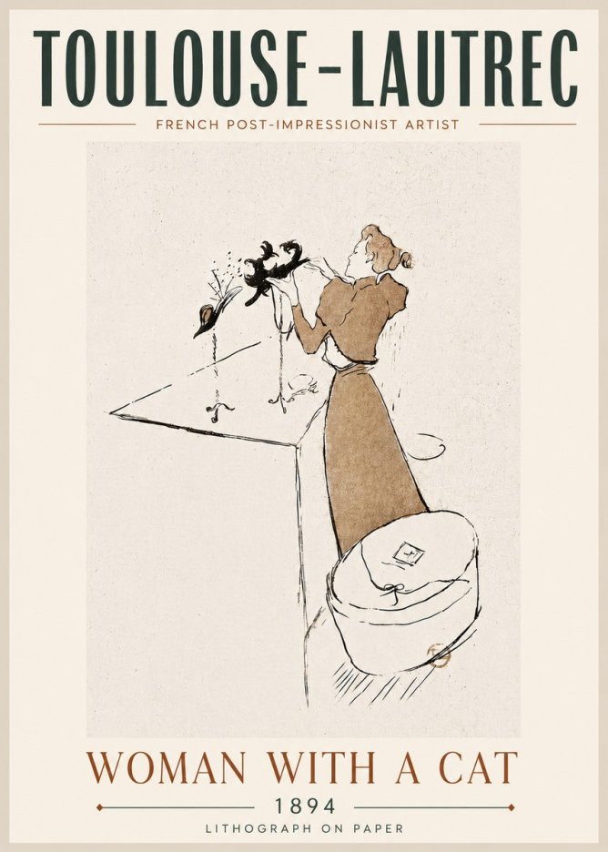 Toulouse-Lautrec Woman with a Cat No6 - Póster
