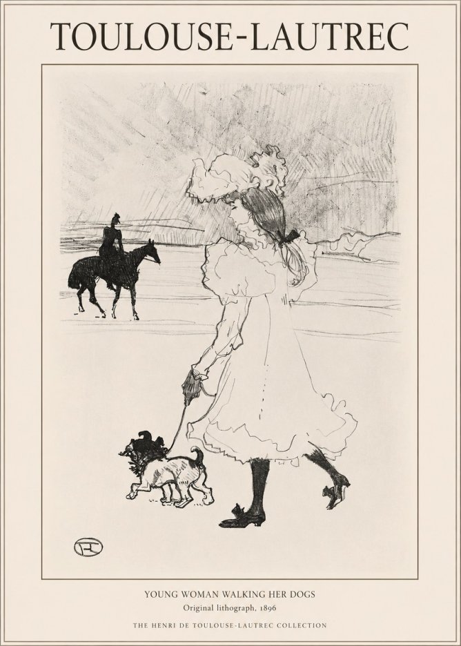 Toulouse-Lautrec Young Woman Walking Her Dogs No1 - Póster
