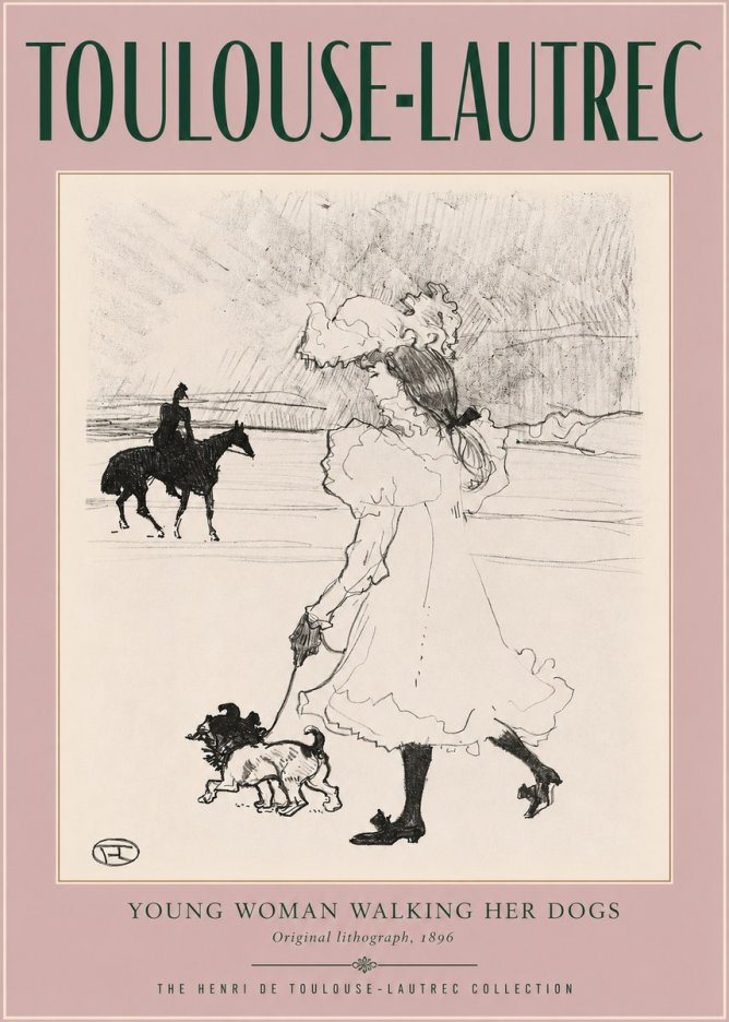 Toulouse-Lautrec Young Woman Walking Her Dogs No2 - Póster