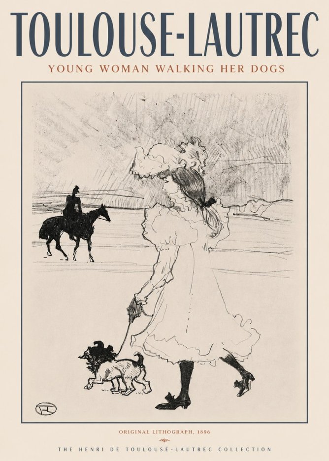 Toulouse-Lautrec Young Woman Walking Her Dogs No4 - Póster