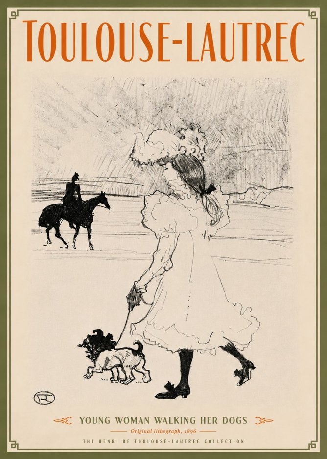 Toulouse-Lautrec Young Woman Walking Her Dogs No5 - Póster