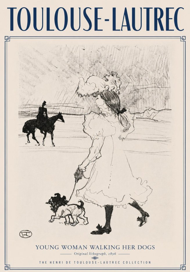 Toulouse-Lautrec Young Woman Walking Her Dogs No6 - Póster