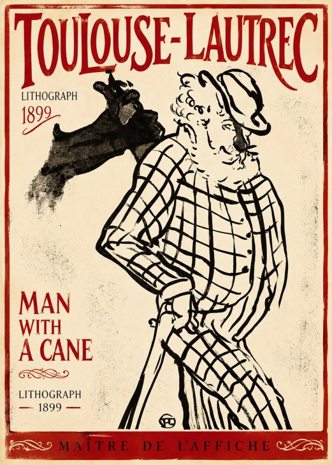 Toulouse-Lautrec Man with a Cane No3 - Póster