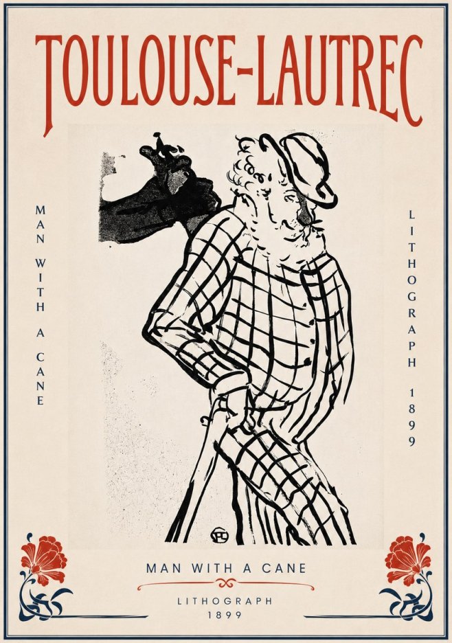 Toulouse-Lautrec Man with a Cane No5 - Póster
