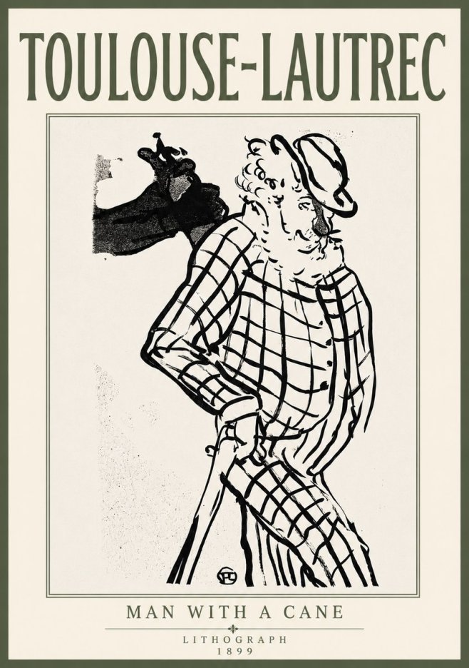 Toulouse-Lautrec Man with a Cane No6 - Póster