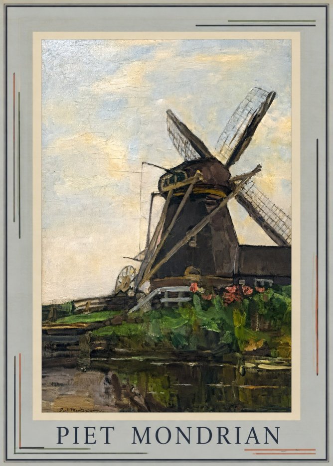 Piet Mondrian Windmill by the Water I No1 - Póster