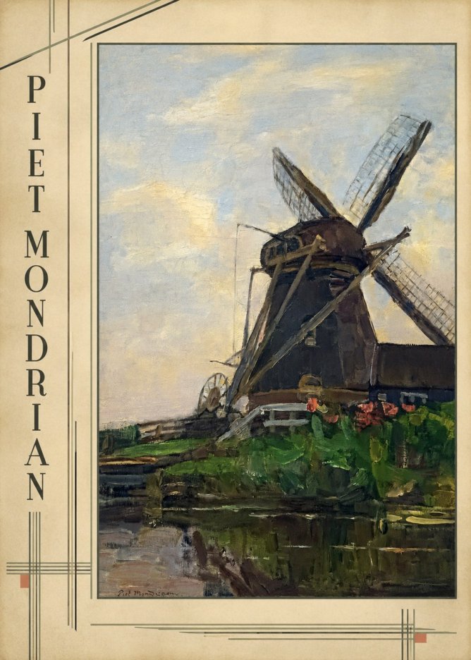 Piet Mondrian Windmill by the Water I No2 - Póster