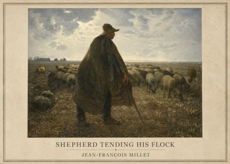 Jean-François Millet Shepherd Tending His Flock No1 - Póster