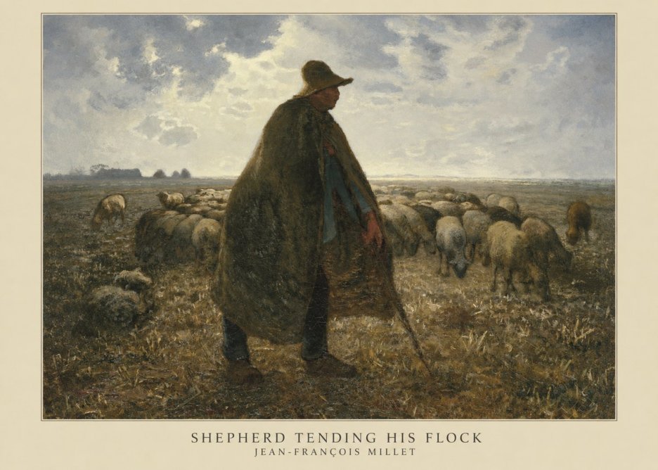 Jean-François Millet Shepherd Tending His Flock No5 - Póster
