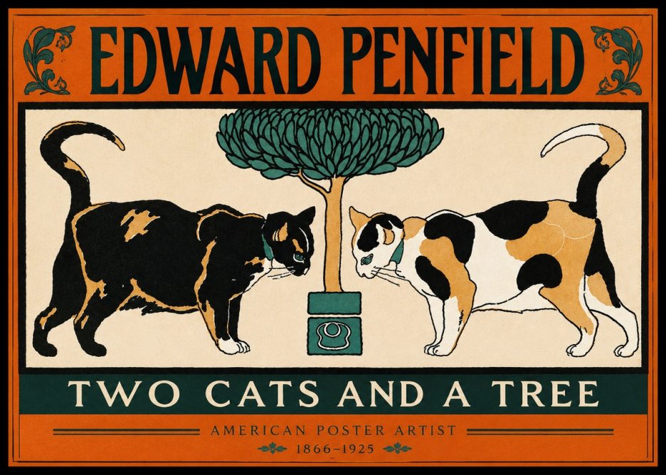 Edward Penfield Two Cats and a Tree No2 - Póster