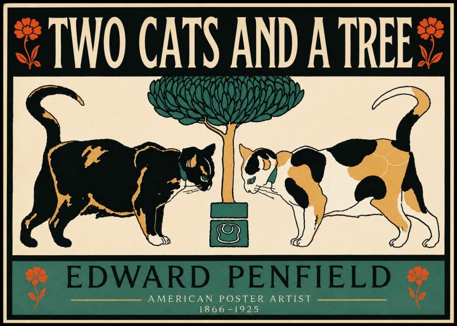 Edward Penfield Two Cats and a Tree No5 - Póster