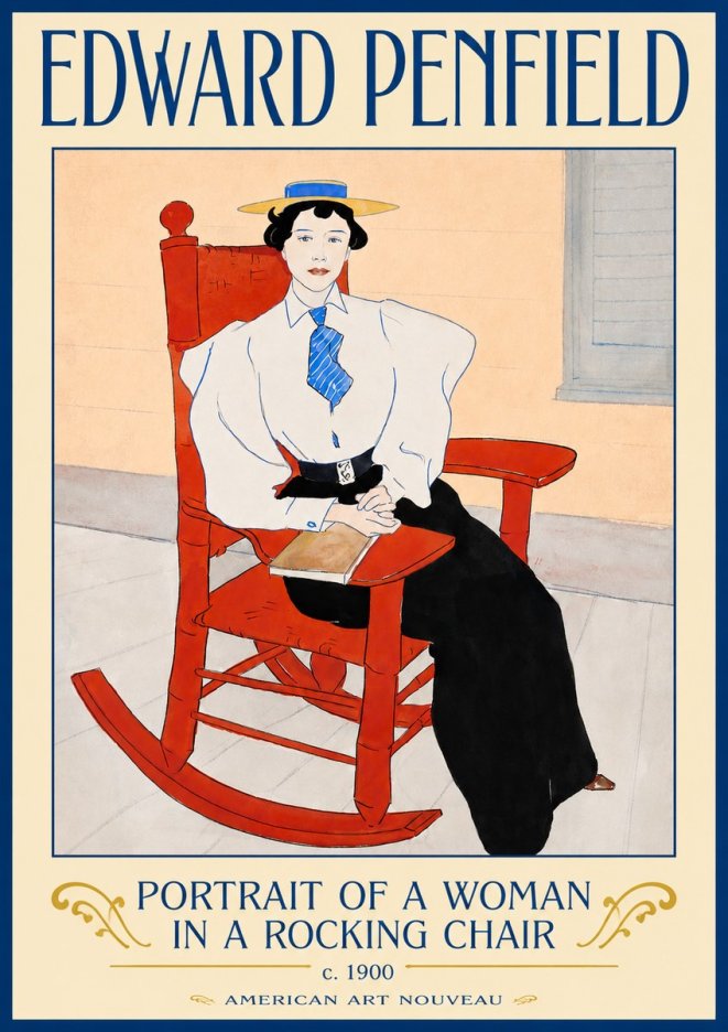 Edward Penfield Portrait of a Woman in a Rocking Chair No3 - Póster