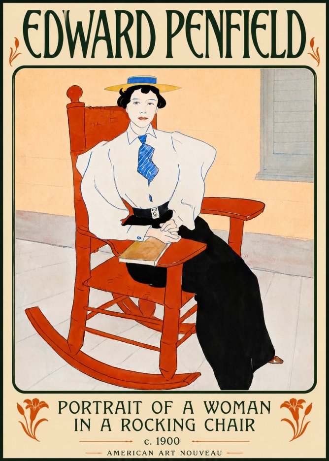 Edward Penfield Portrait of a Woman in a Rocking Chair No5 - Póster