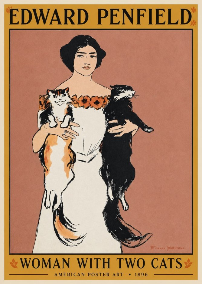 Edward Penfield Woman with Two Cats No3 - Póster
