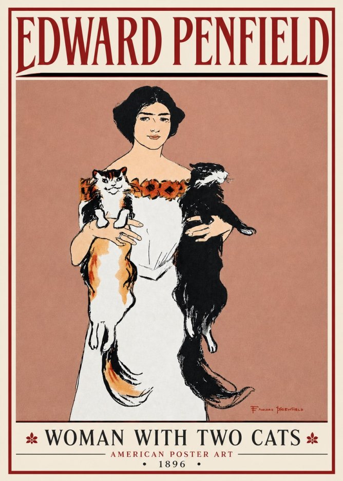 Edward Penfield Woman with Two Cats No4 - Póster