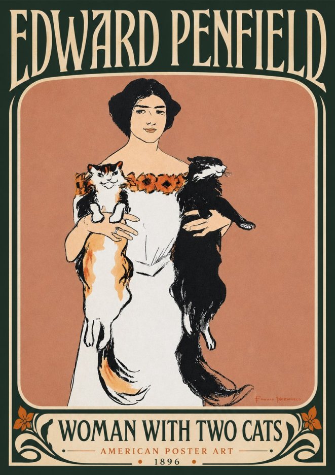 Edward Penfield Woman with Two Cats No5 - Póster