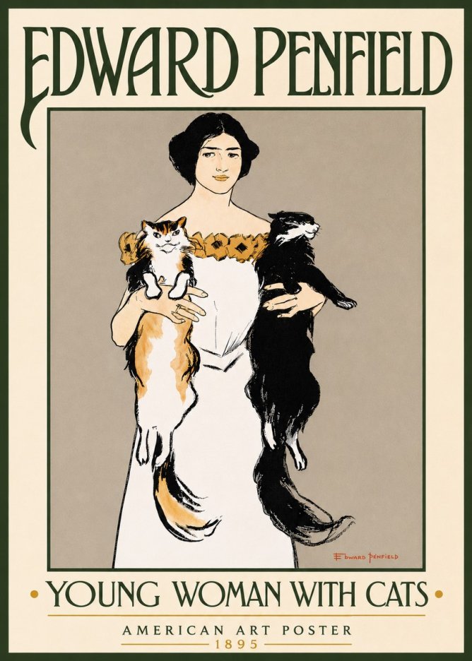 Edward Penfield Young Woman with Cats No4 - Póster