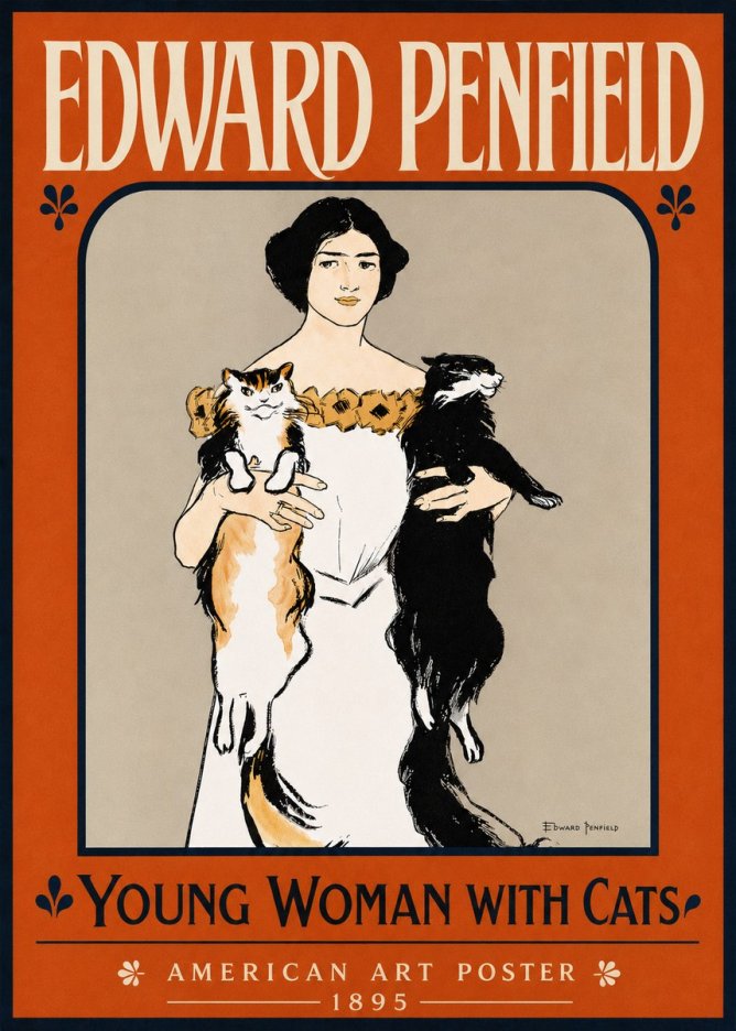 Edward Penfield Young Woman with Cats No5 - Póster