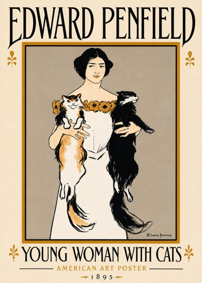 Edward Penfield Young Woman with Cats No6 - Póster