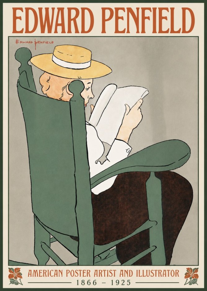 Edward Penfield Reading Woman in a Rocking Chair No5 - Póster
