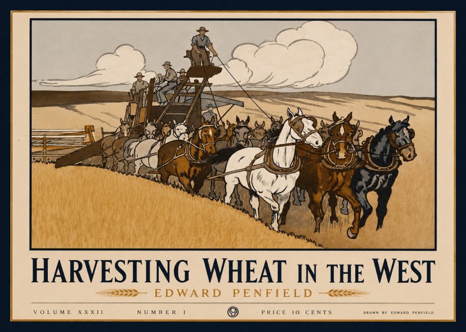 Edward Penfield Harvesting Wheat in the West No1 - Póster