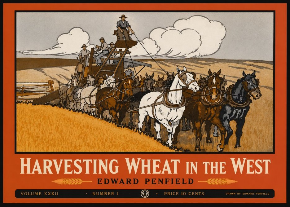 Edward Penfield Harvesting Wheat in the West No2 - Póster