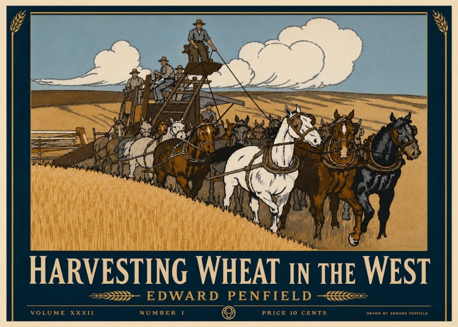 Edward Penfield Harvesting Wheat in the West No4 - Póster