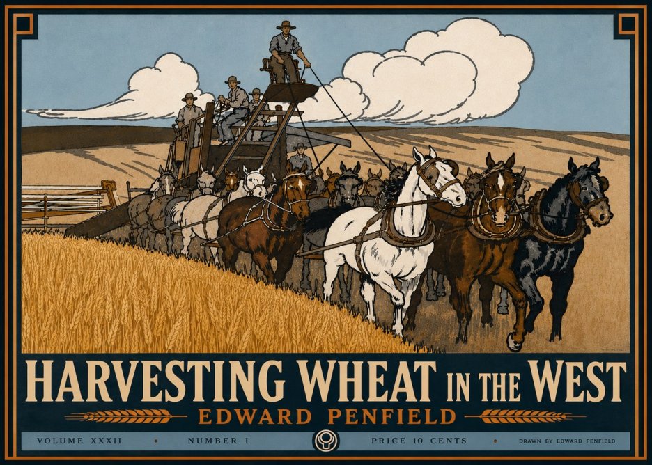 Edward Penfield Harvesting Wheat in the West No6 - Póster