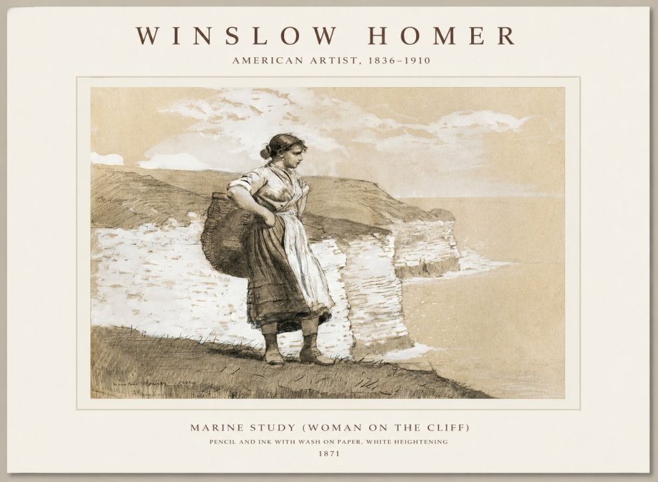 Winslow Homer Marine Study (Woman on the Cliff) No1 - Póster
